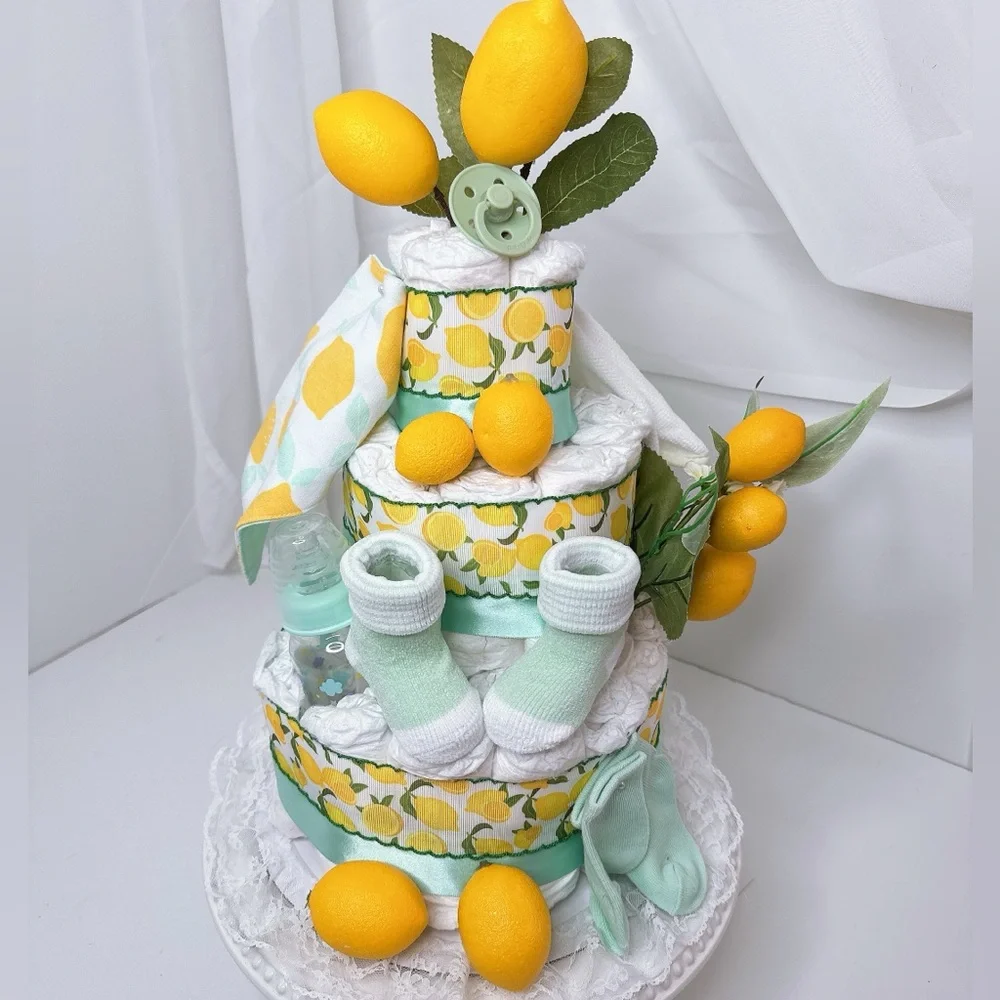 Lemon-Themed Diaper Cake, Baby Shower Gift